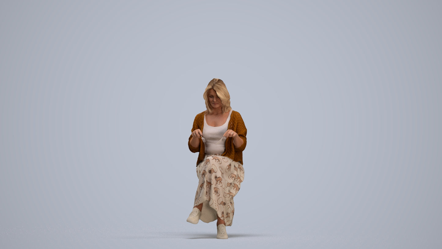 3D scanned woman sitting casual, photorealistic archviz people for Enscape and SketchUp, standing pose render