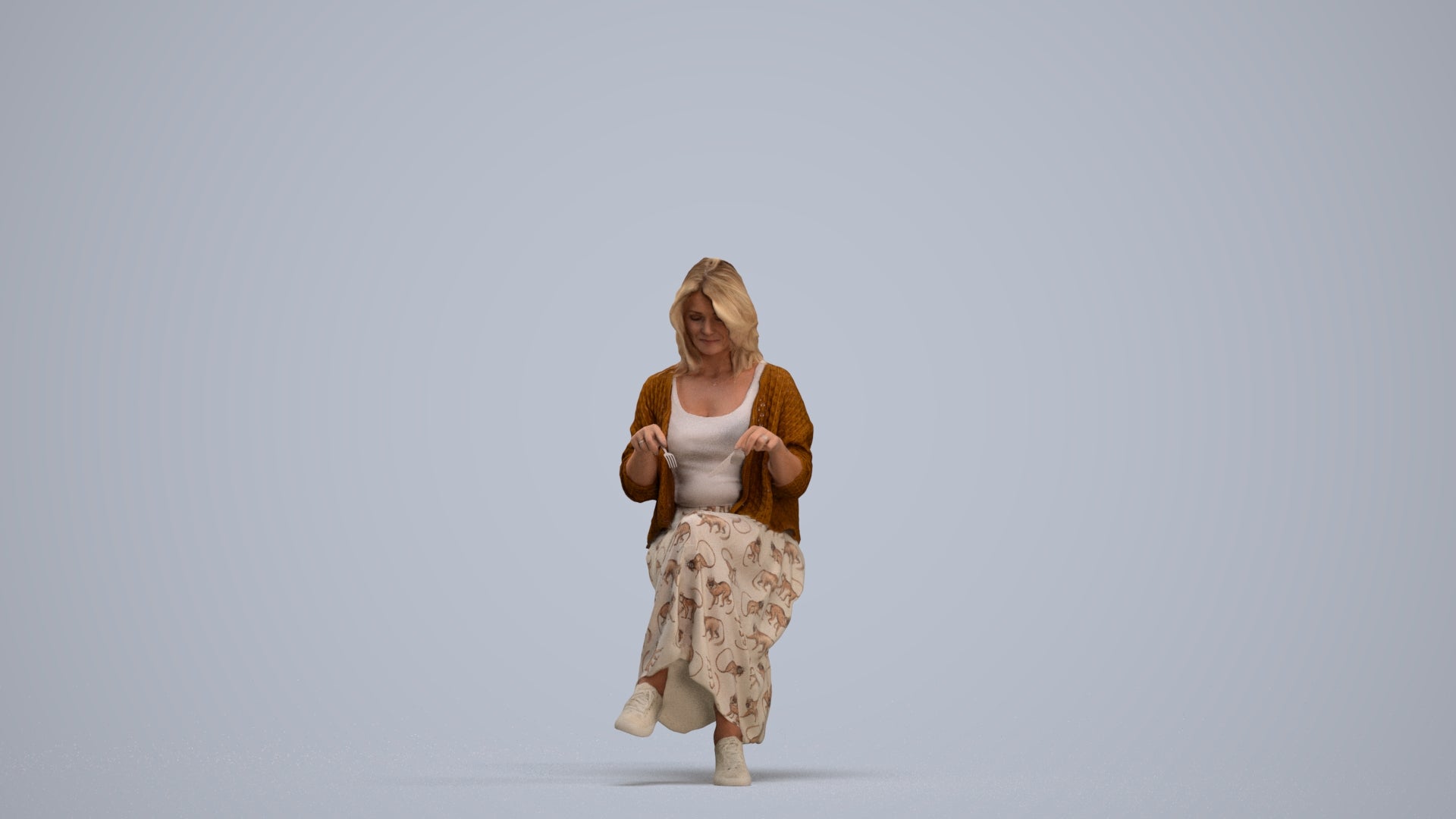 3D scanned woman sitting casual, photorealistic archviz people for Enscape and SketchUp, standing pose render