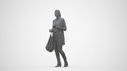 scanned 3D woman business walking, photogrammetry people for Enscape and V-Ray, wireframe back view