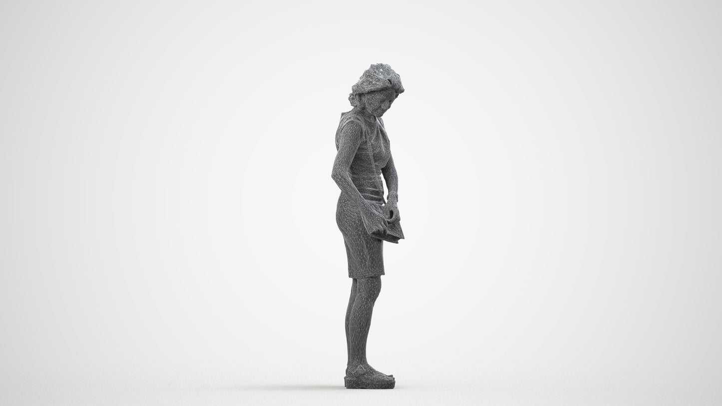 photogrammetry 3D woman business standing, realistic human model archviz FBX, wireframe side view