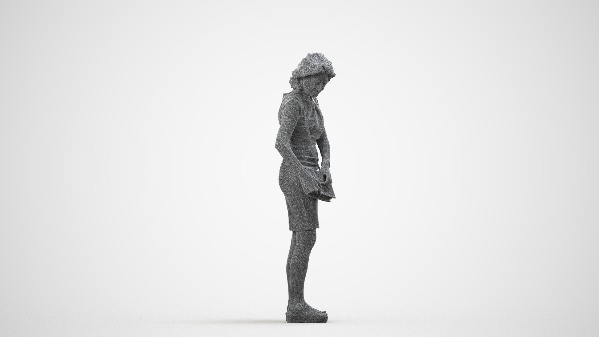photogrammetry 3D woman business standing, realistic human model archviz FBX, wireframe side view