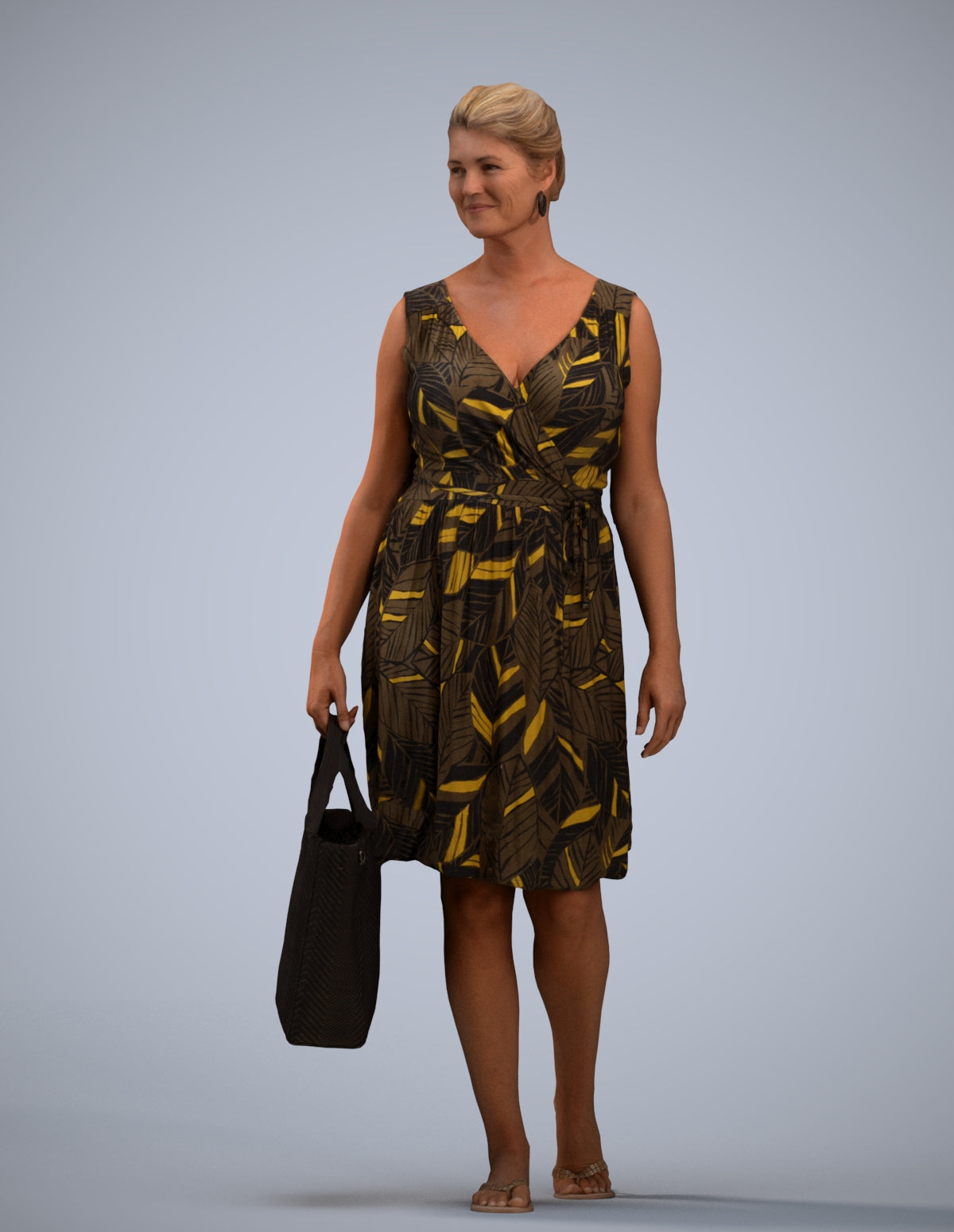 3D scanned woman shopping casual, photorealistic archviz people for Enscape and SketchUp