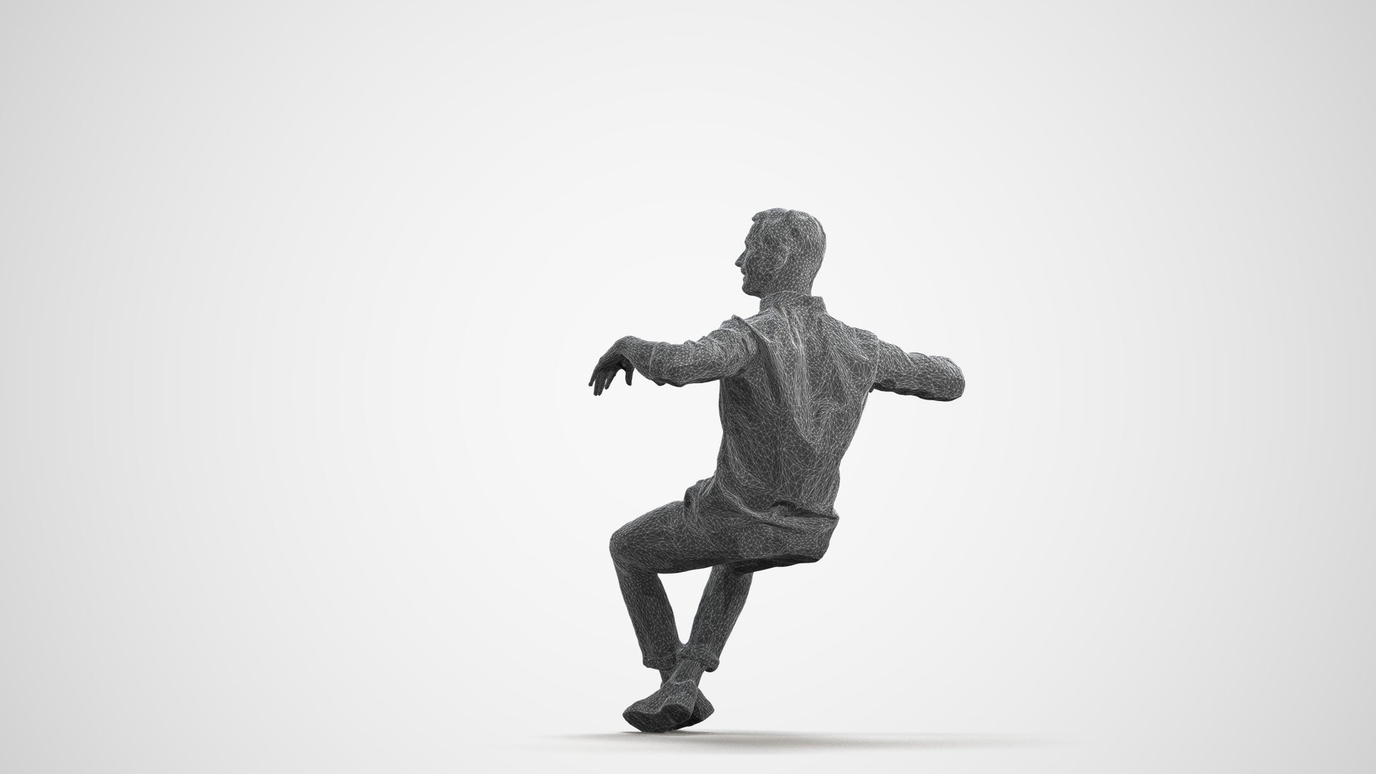 realistic 3D man casual sitting, scanned archviz people for Blender and 3ds Max, wireframe front view