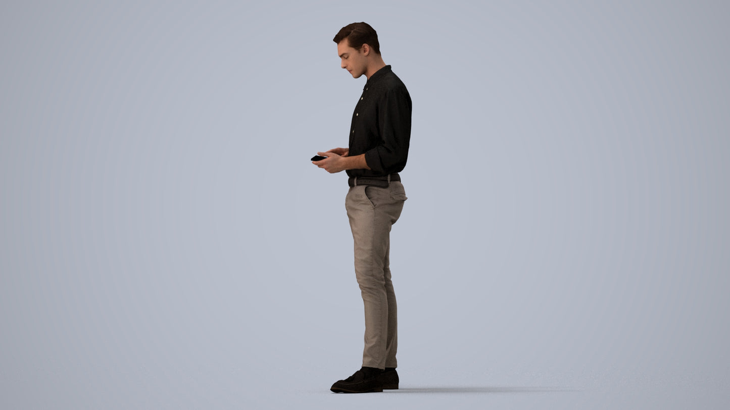 3D people model man casual standing, scanned human for 3ds Max rendering, three-quarter view render