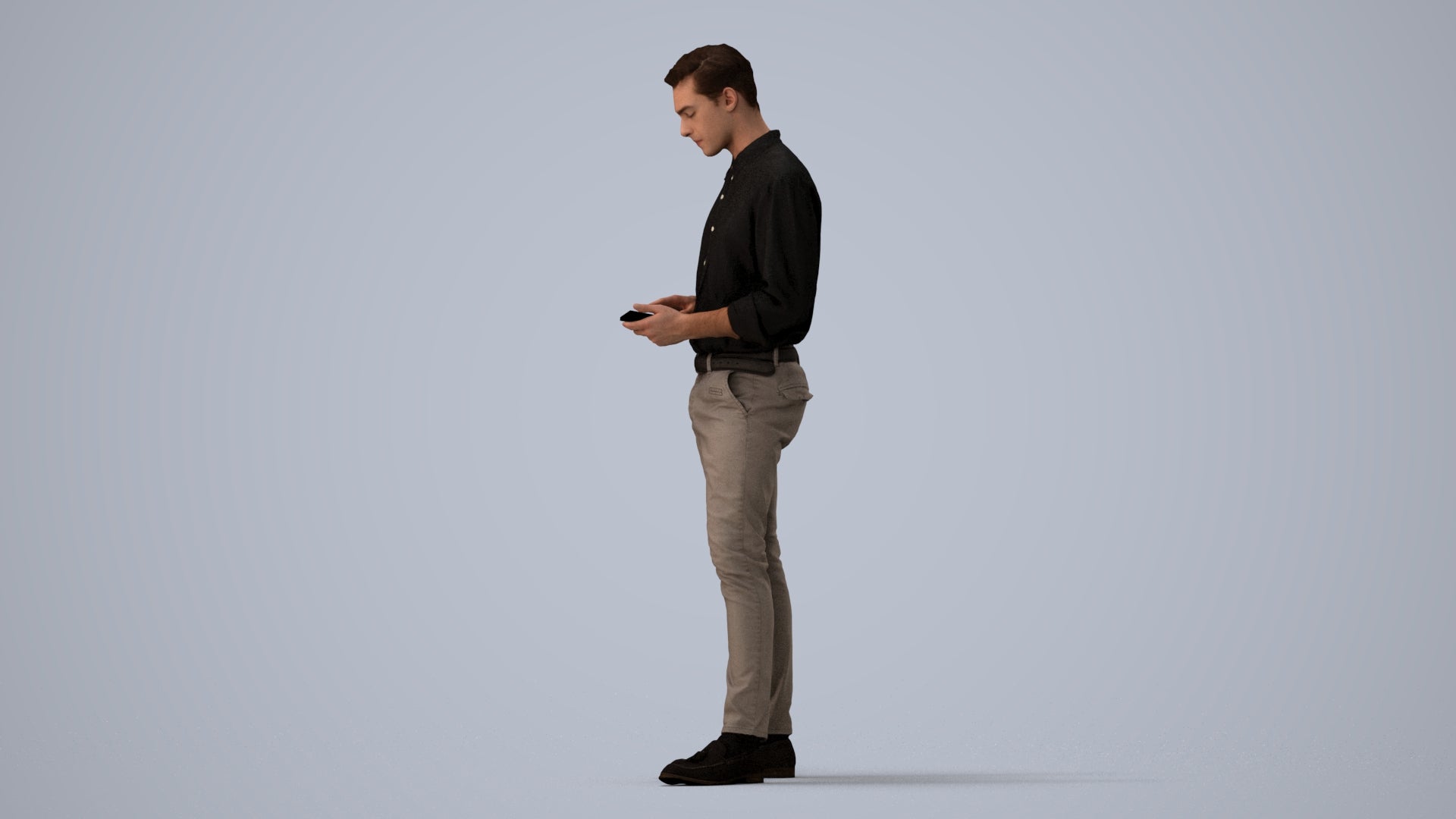 3D people model man casual standing, scanned human for 3ds Max rendering, three-quarter view render