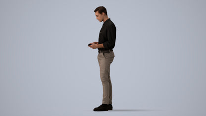 3D people model man casual standing, scanned human for 3ds Max rendering, three-quarter view render