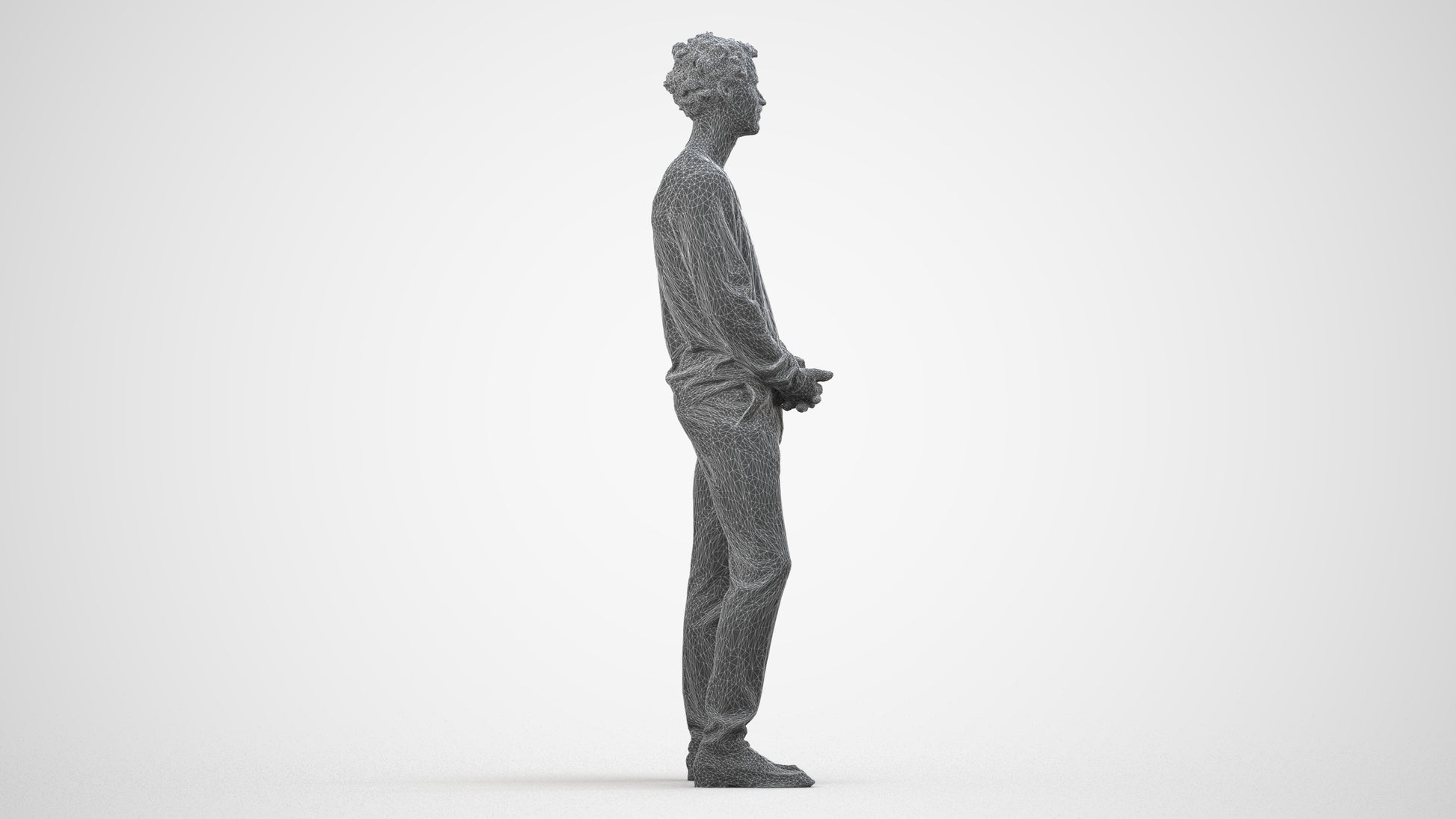 scanned 3D man casual standing, photogrammetry people for Enscape and V-Ray, wireframe side view
