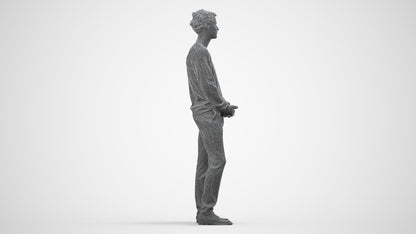 scanned 3D man casual standing, photogrammetry people for Enscape and V-Ray, wireframe side view