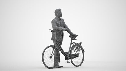 photogrammetry 3D man business cycling, realistic human model archviz FBX, wireframe side view