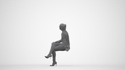 scanned 3D woman business sitting, photogrammetry people for Enscape and V-Ray, wireframe back view
