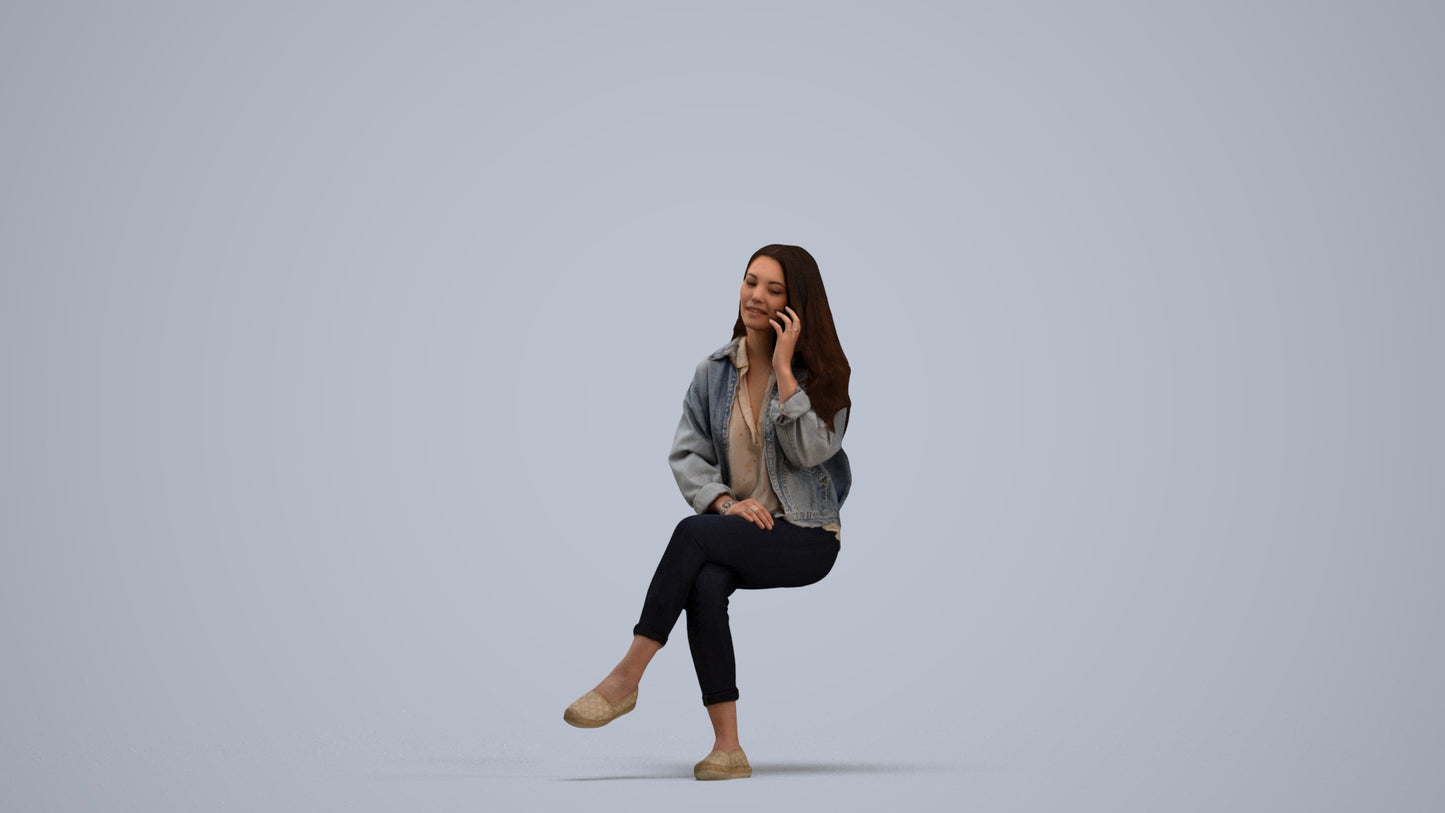 realistic 3D human woman casual sitting, archviz people FBX OBJ for Blender, standing pose render