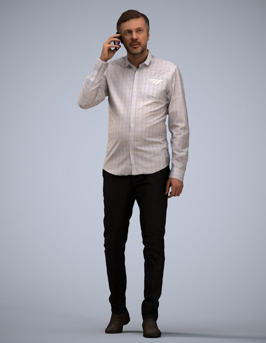 3D scanned man walking business, photorealistic archviz people for Enscape and SketchUp