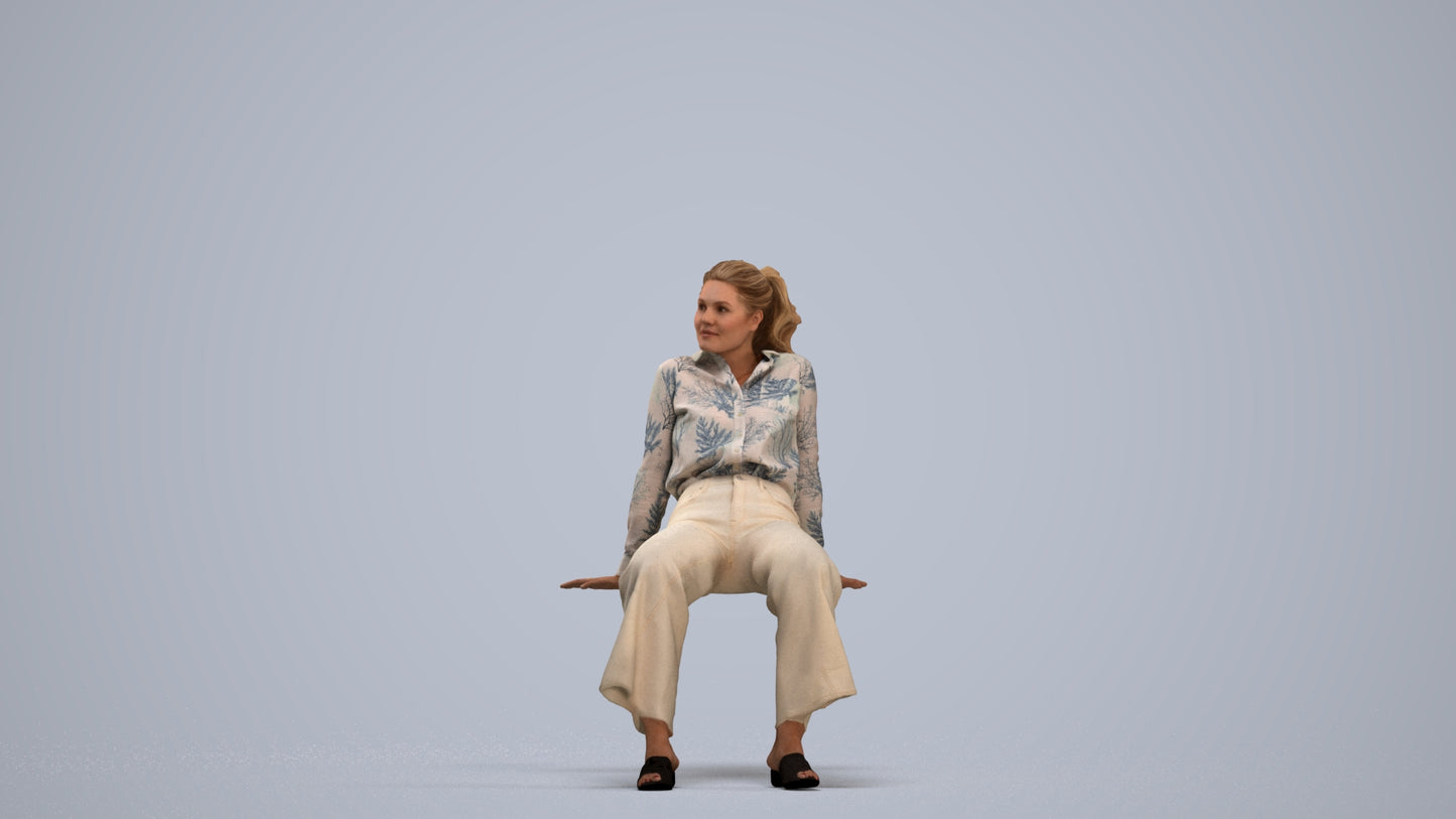 3D scanned woman sitting casual, photorealistic archviz people for Enscape and SketchUp, standing pose render