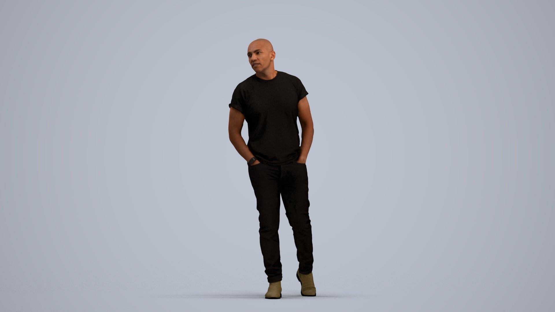 3D scanned man walking casual, photorealistic archviz people for Enscape and SketchUp, standing pose render