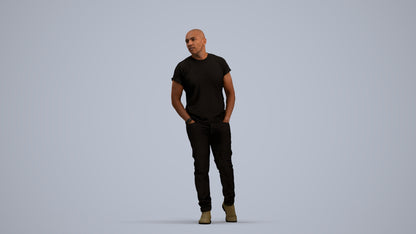 3D scanned man walking casual, photorealistic archviz people for Enscape and SketchUp, standing pose render