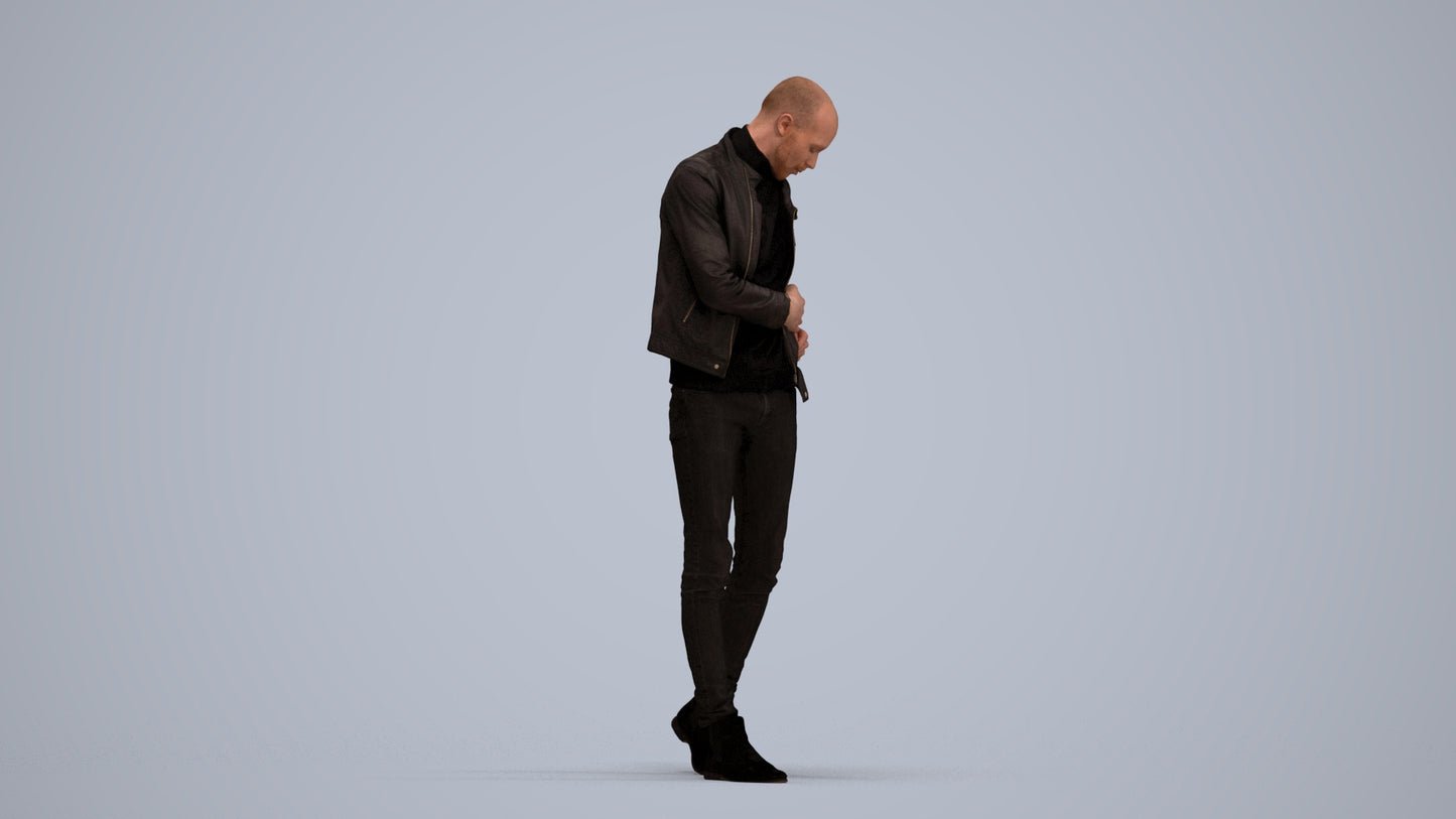 3D scanned man walking casual, photorealistic archviz people for Enscape and SketchUp, standing pose render