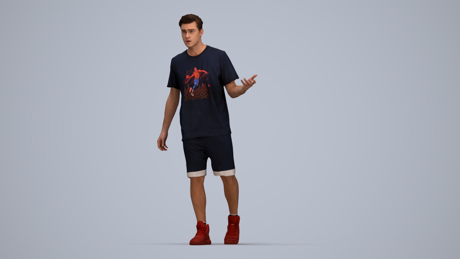 realistic 3D man sport, scanned archviz people for Blender and 3ds Max, top-down view render