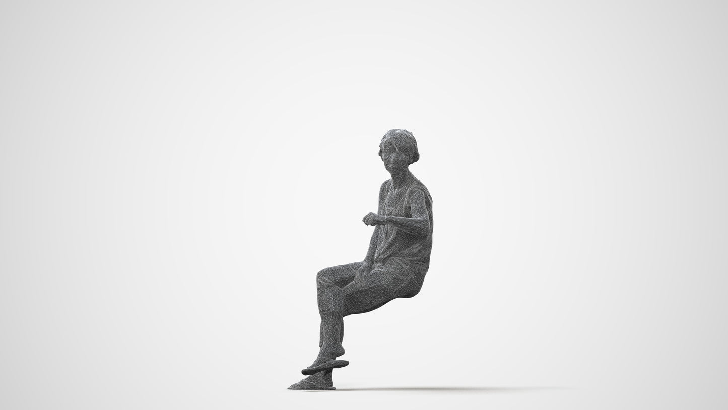 3D scanned senior woman sitting, photorealistic archviz people for Enscape and SketchUp, square thumbnail