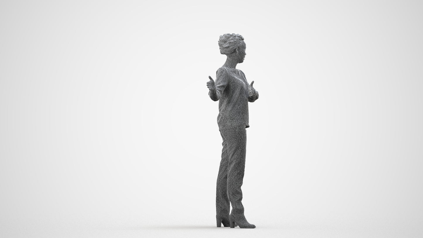 photogrammetry 3D woman casual standing, realistic human model archviz FBX, wireframe side view