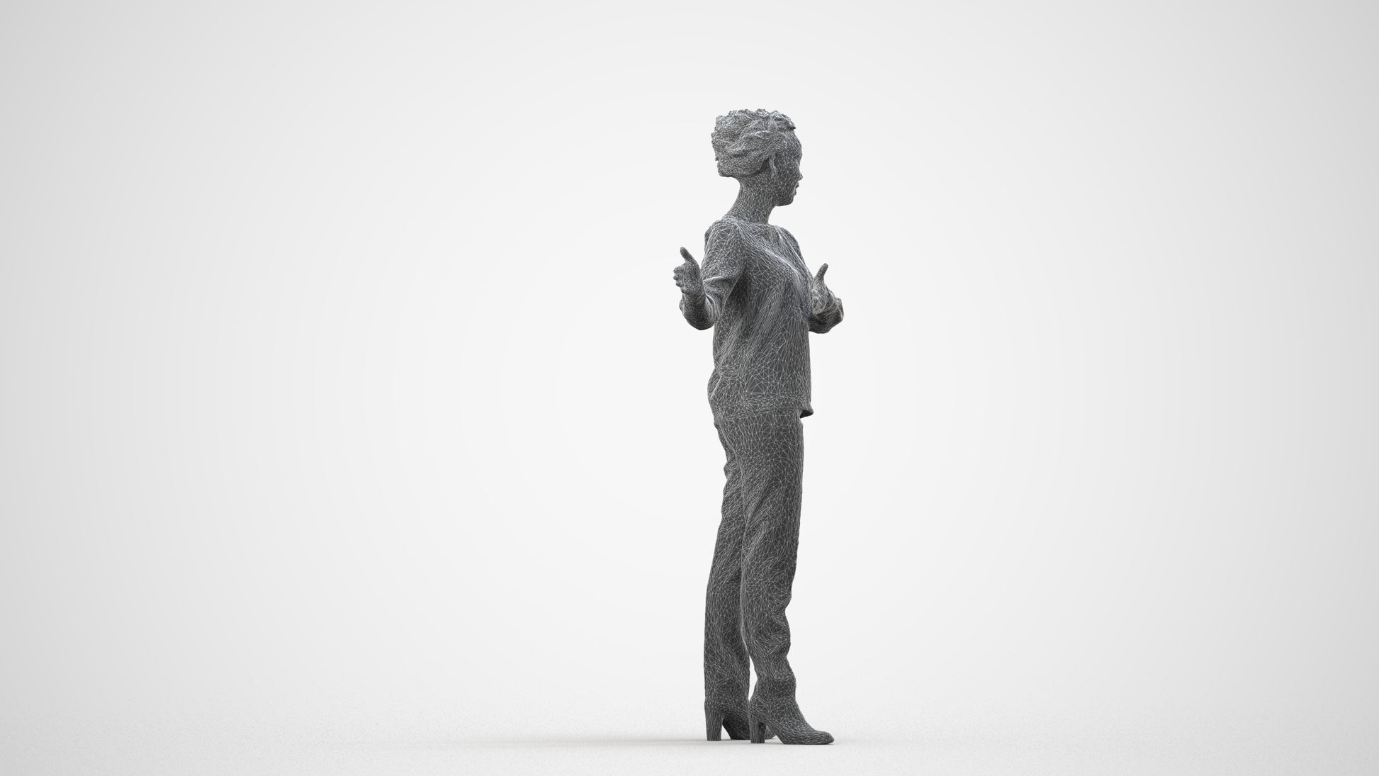 photogrammetry 3D woman casual standing, realistic human model archviz FBX, wireframe side view