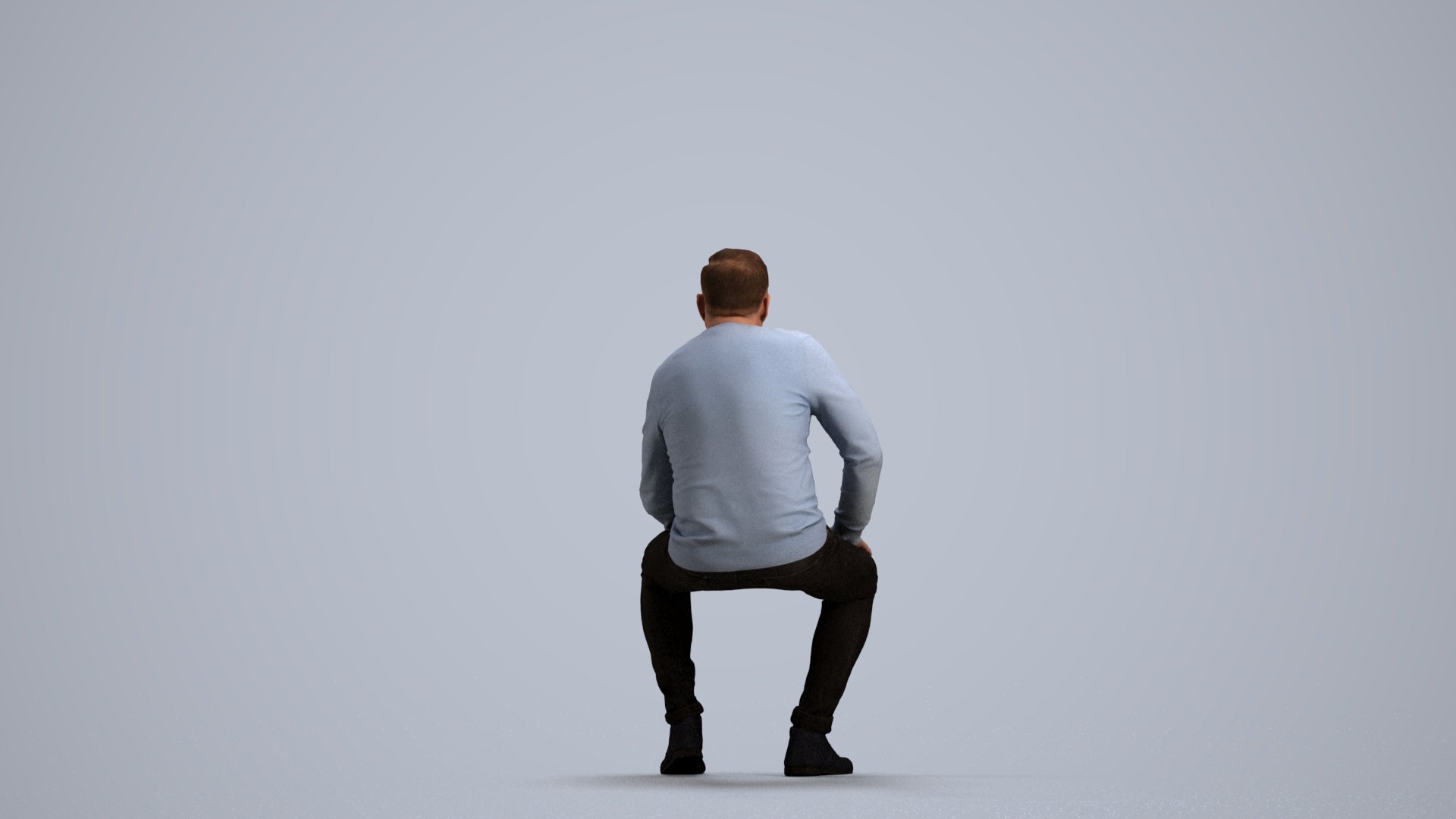 realistic 3D man casual sitting, scanned archviz people for Blender and 3ds Max, front view render