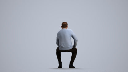 realistic 3D man casual sitting, scanned archviz people for Blender and 3ds Max, front view render