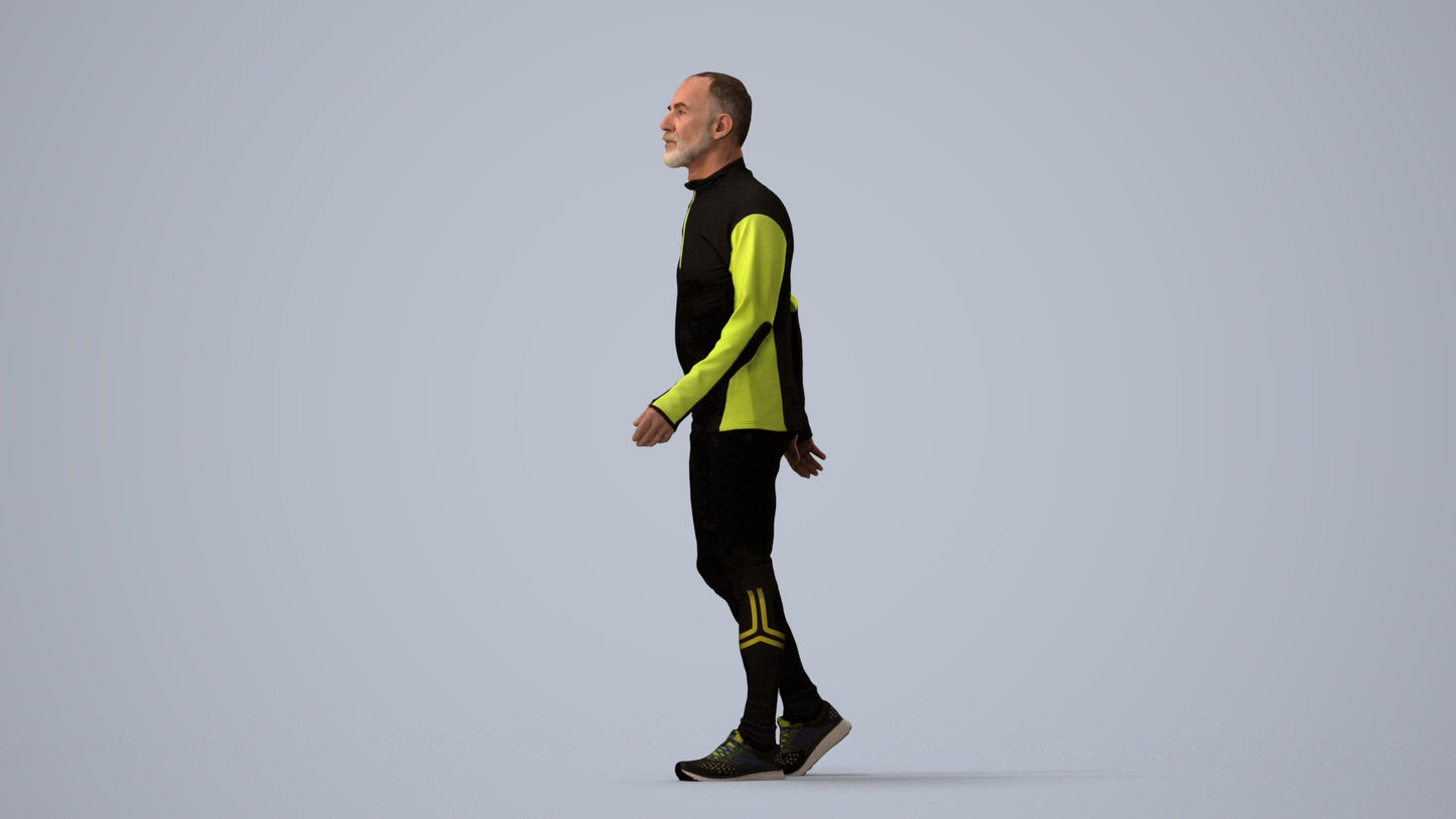 3D people model senior man sport, scanned human for 3ds Max rendering, three-quarter view render