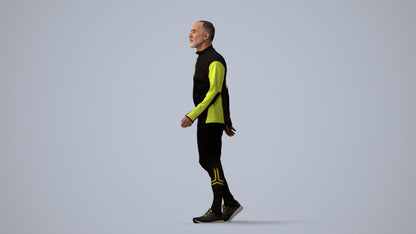 3D people model senior man sport, scanned human for 3ds Max rendering, three-quarter view render