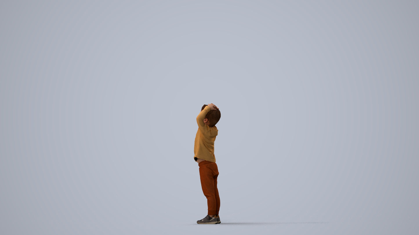 3D scanned boy kids casual, photorealistic archviz people for Enscape and SketchUp, three-quarter view render