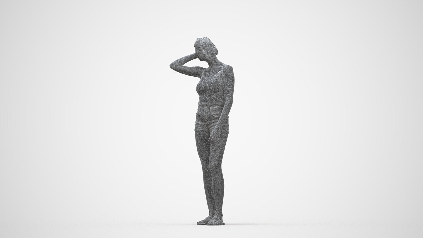 realistic 3D woman casual standing, scanned archviz people for Blender and 3ds Max, wireframe back view