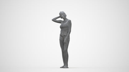realistic 3D woman casual standing, scanned archviz people for Blender and 3ds Max, wireframe back view