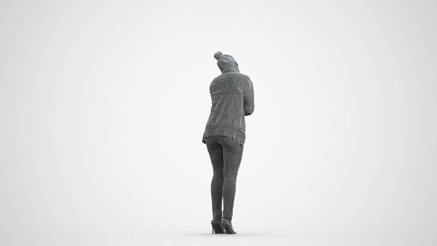 photogrammetry 3D woman business standing, realistic human model archviz FBX, wireframe front view