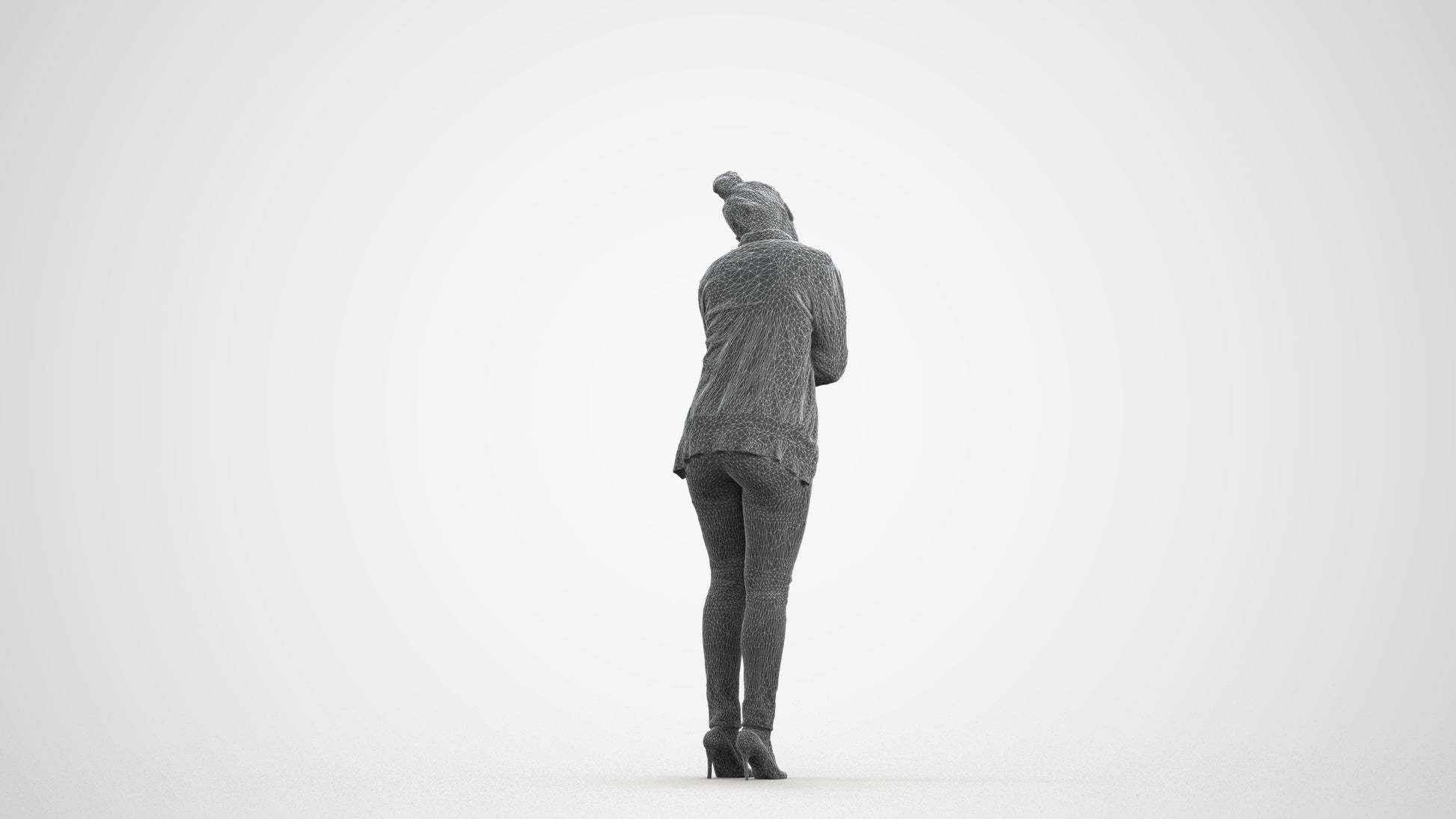 photogrammetry 3D woman business standing, realistic human model archviz FBX, wireframe front view