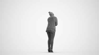 photogrammetry 3D woman business standing, realistic human model archviz FBX, wireframe front view