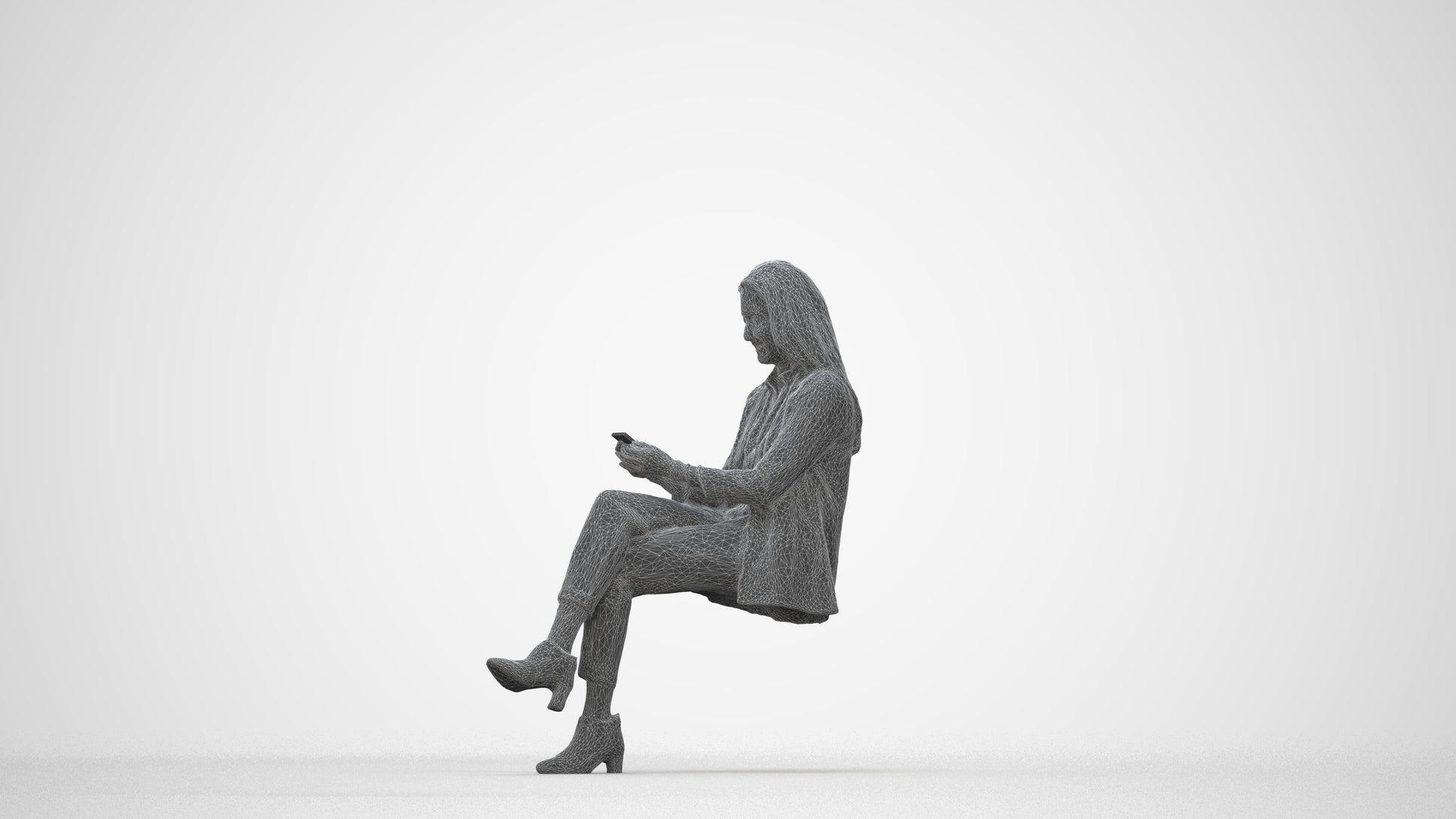realistic 3D human woman business, archviz people FBX OBJ for Blender, wireframe back view