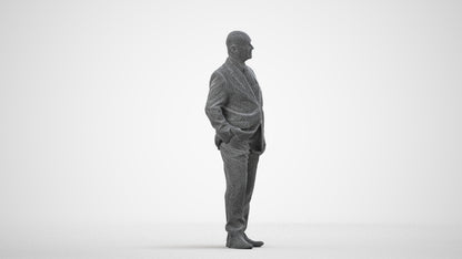 photogrammetry 3D senior man business, realistic human model archviz FBX, wireframe side view
