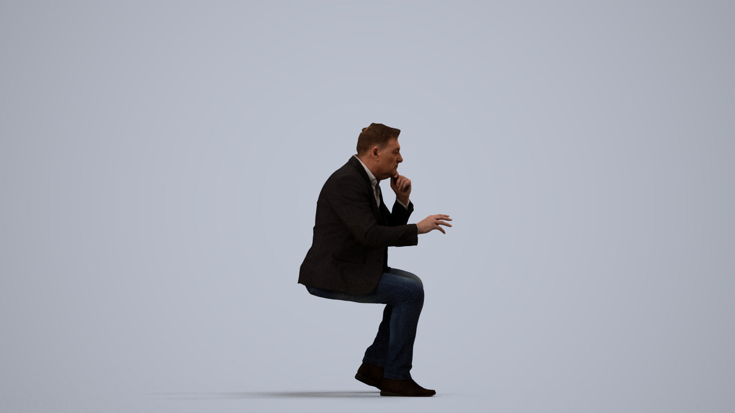 3D people model man business, scanned human for 3ds Max rendering, side view render