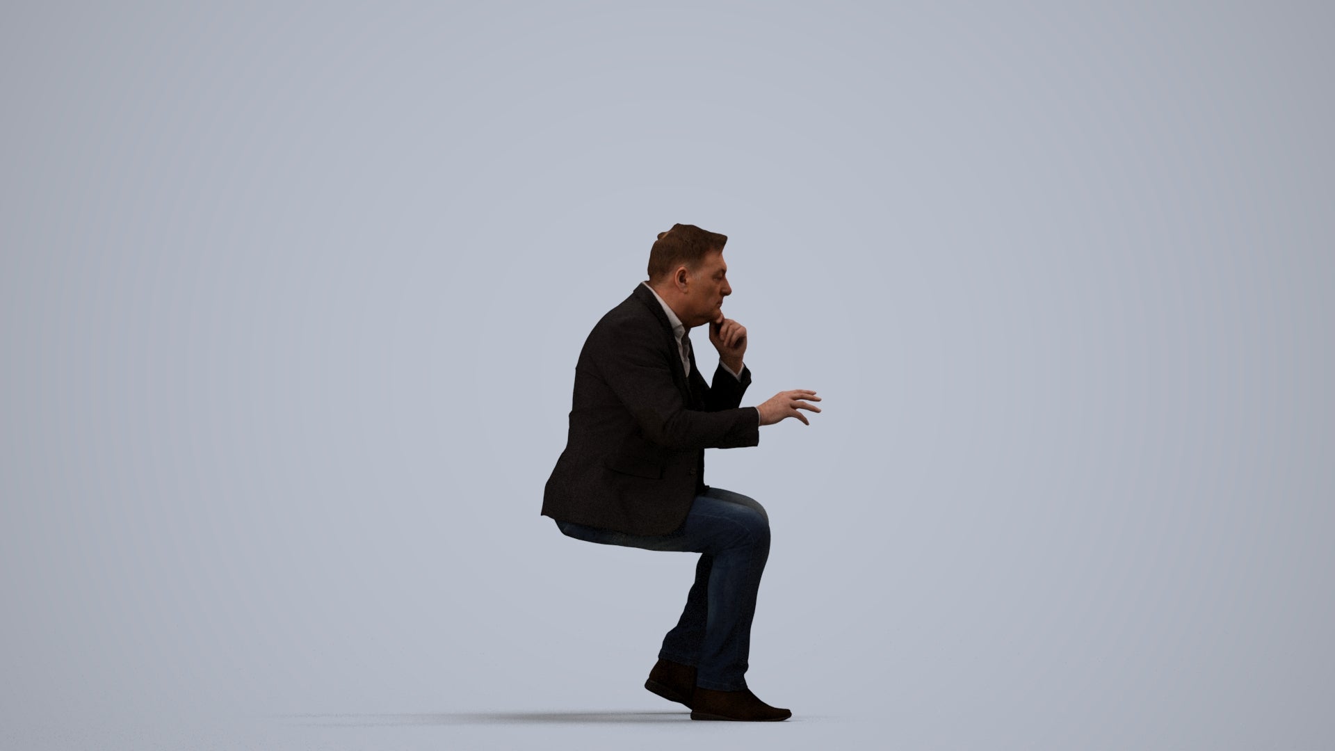 3D people model man business, scanned human for 3ds Max rendering, side view render