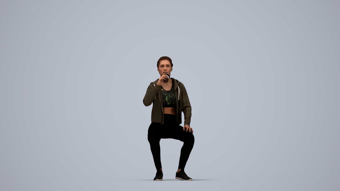 realistic 3D human woman sport, archviz people FBX OBJ for Blender, top-down view render