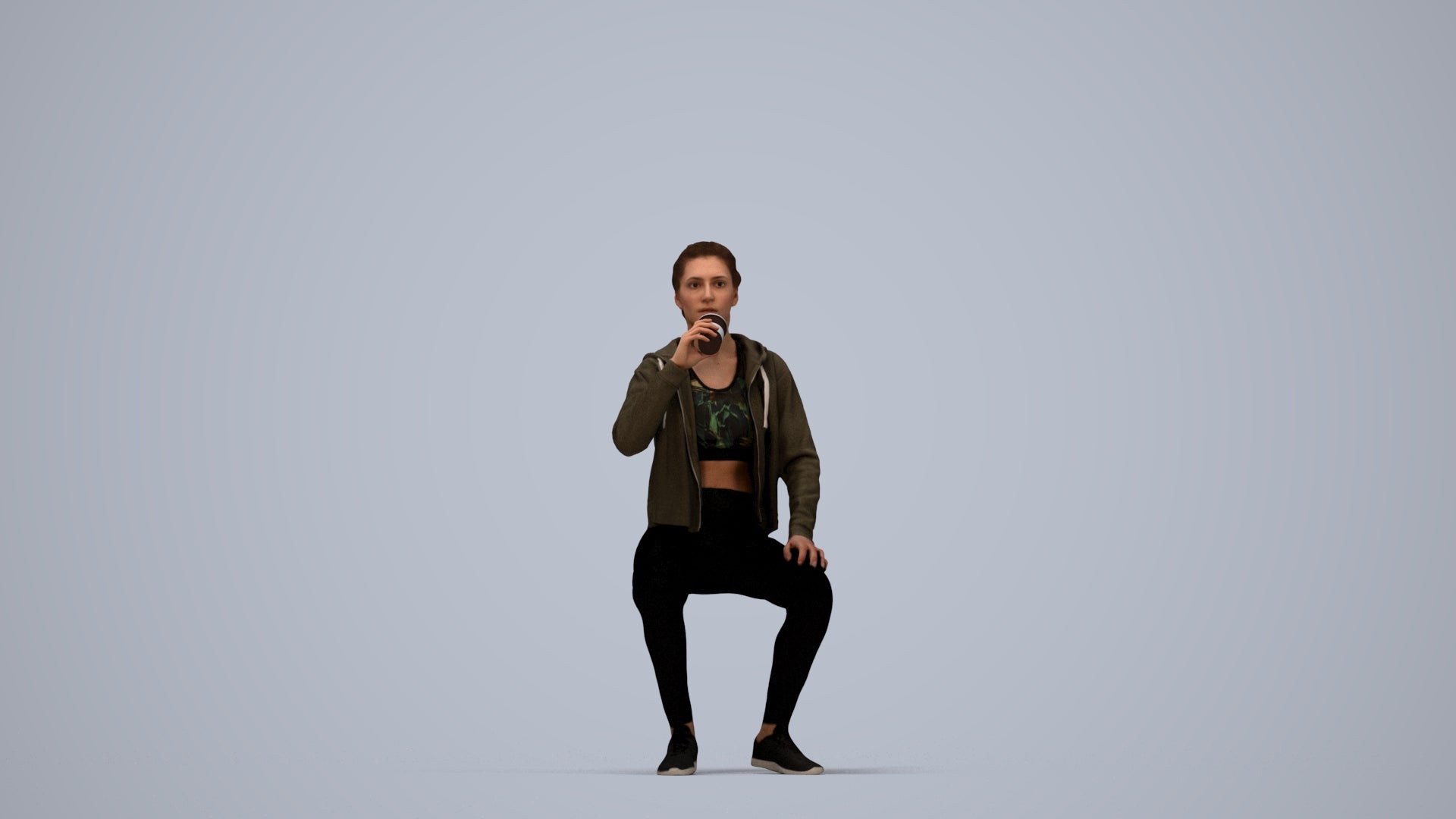 realistic 3D human woman sport, archviz people FBX OBJ for Blender, top-down view render