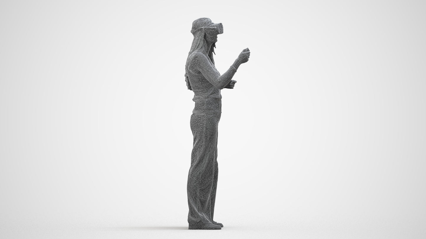 realistic 3D people woman casual standing, render-ready for V-Ray and Corona, FBX OBJ, wireframe side view