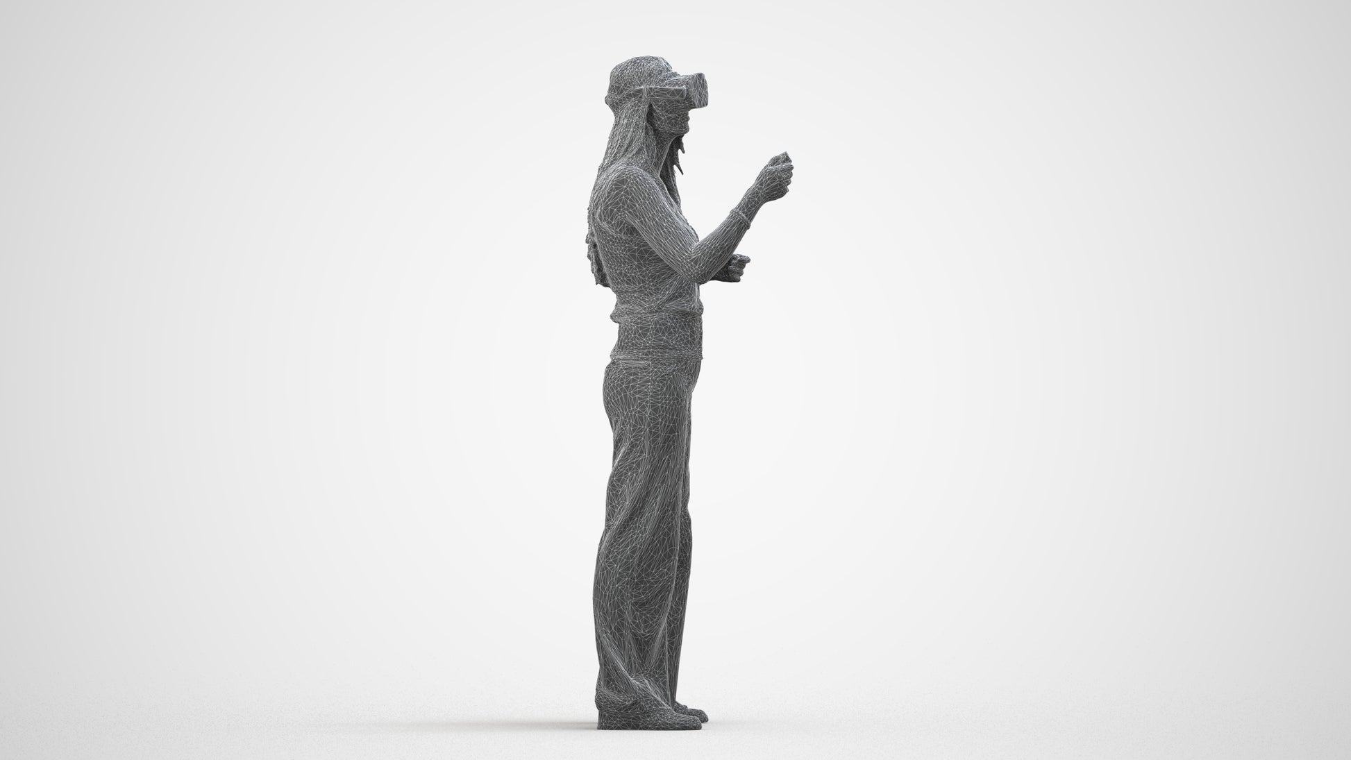 realistic 3D people woman casual standing, render-ready for V-Ray and Corona, FBX OBJ, wireframe side view