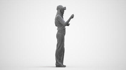 realistic 3D people woman casual standing, render-ready for V-Ray and Corona, FBX OBJ, wireframe side view