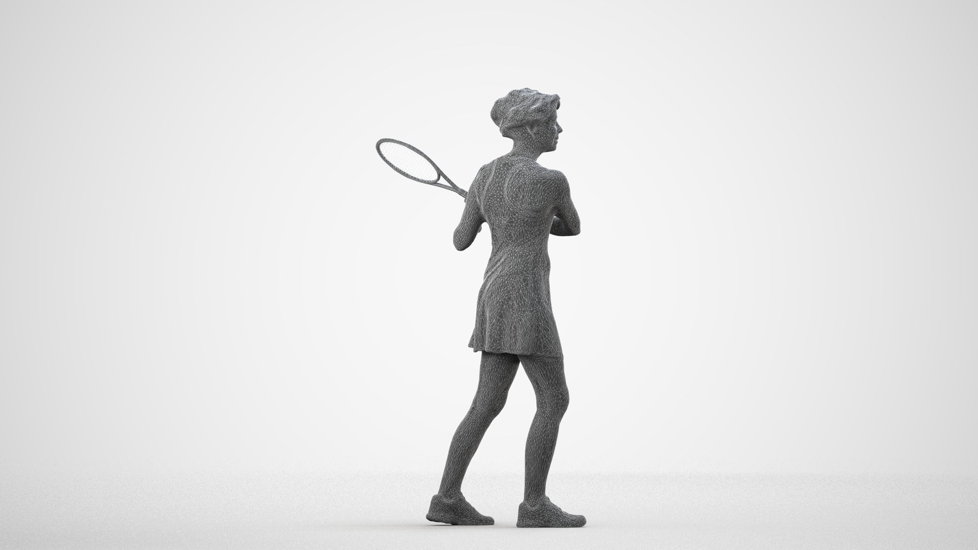 3D scanned woman sport, photorealistic archviz people for Enscape and SketchUp, wireframe side view