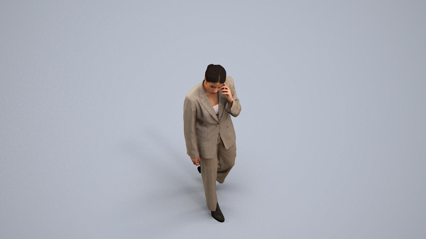 3D scanned woman walking business, photorealistic archviz people for Enscape and SketchUp, back view render