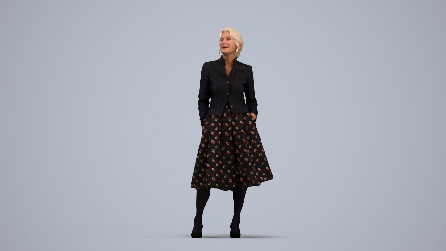 realistic 3D people senior woman business standing, render-ready for V-Ray and Corona, FBX OBJ, standing pose render