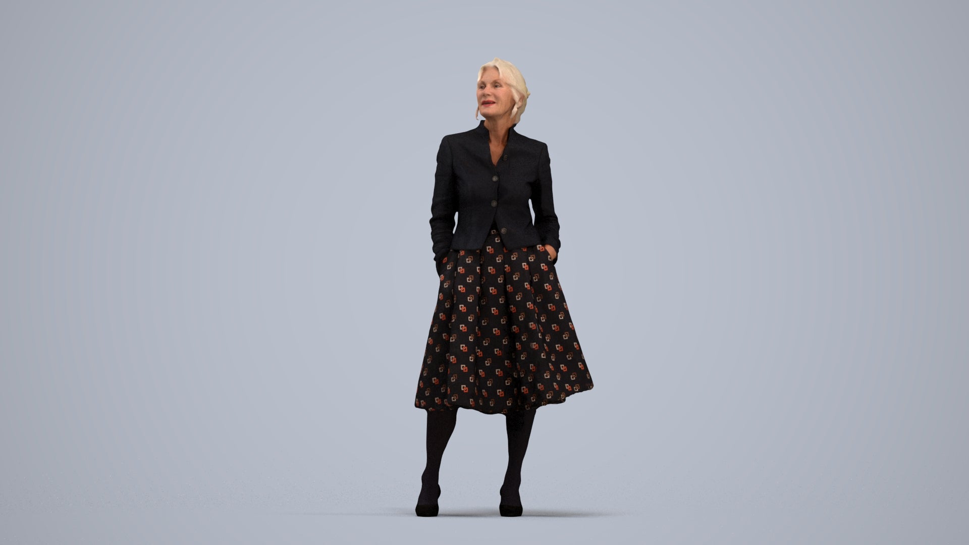 realistic 3D people senior woman business standing, render-ready for V-Ray and Corona, FBX OBJ, standing pose render