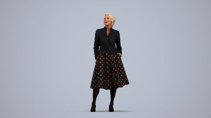 realistic 3D people senior woman business standing, render-ready for V-Ray and Corona, FBX OBJ, standing pose render