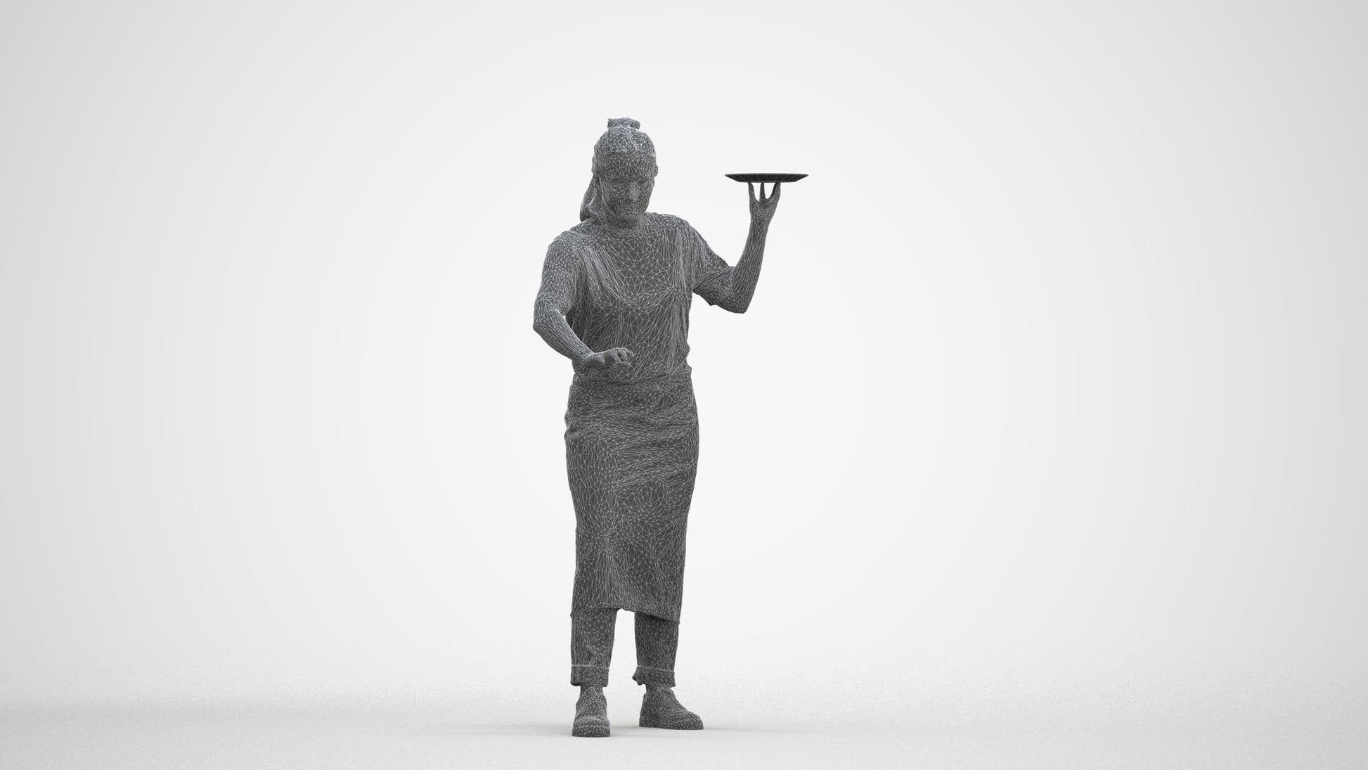 3D people model woman hospitality, scanned human for 3ds Max rendering, three-quarter front view render