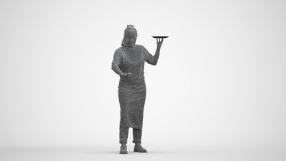 3D people model woman hospitality, scanned human for 3ds Max rendering, three-quarter front view render